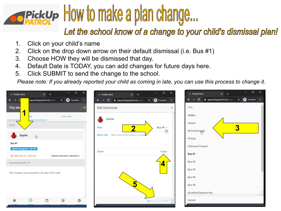How to make a plan change in Pick Up Patrol!
